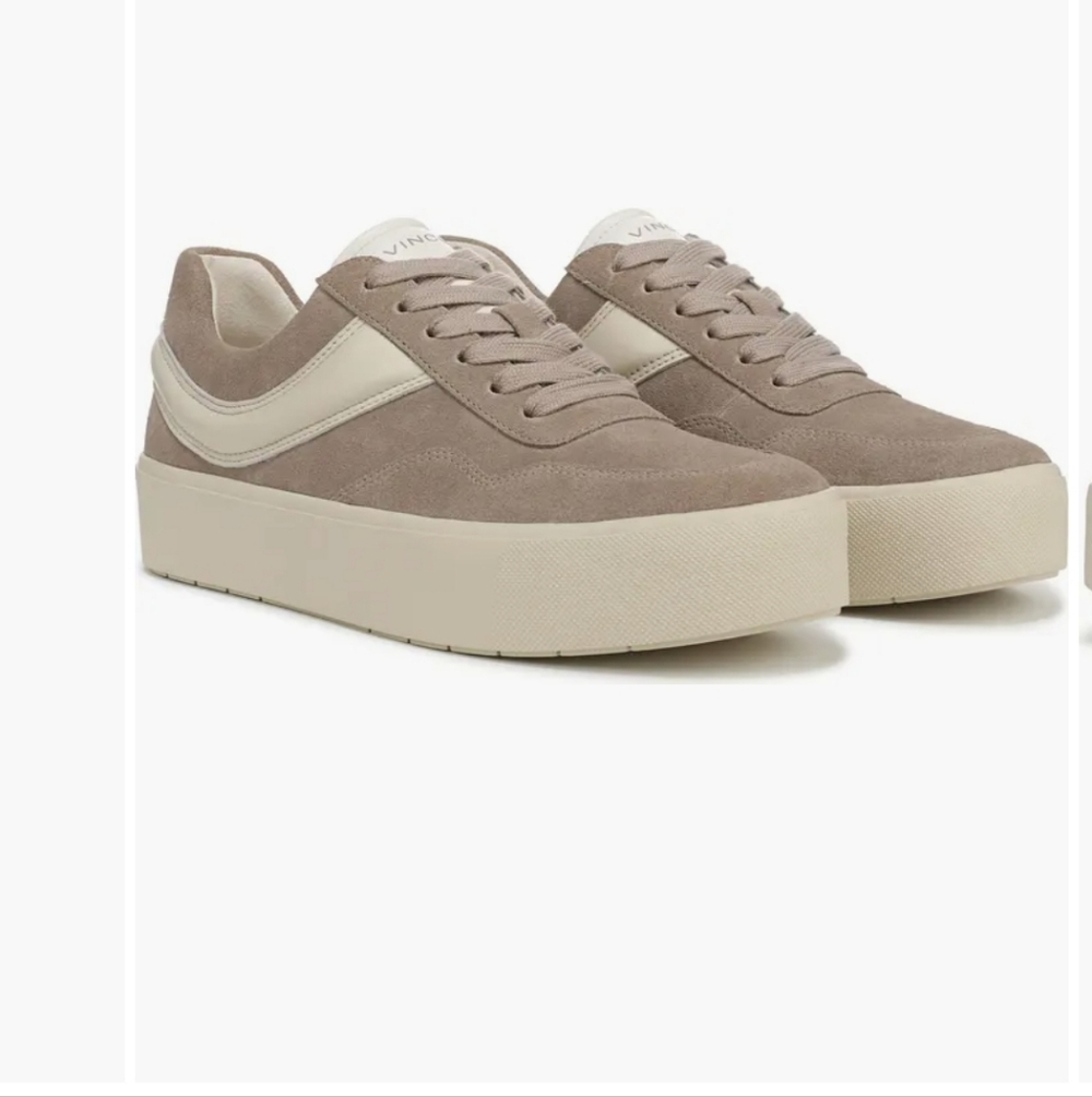 Vince Women Warren Court Lace Up Sneakers Light Straw Suede Sz 7.5